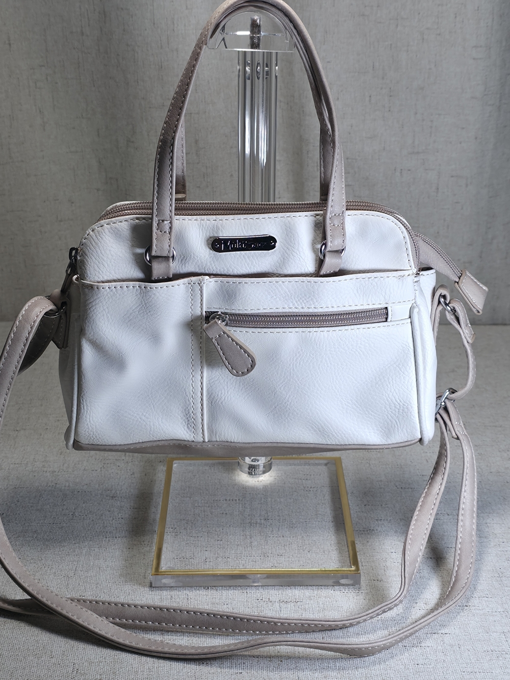 White & Taupe Women’s Shoulder Bag - Unknown Brand
